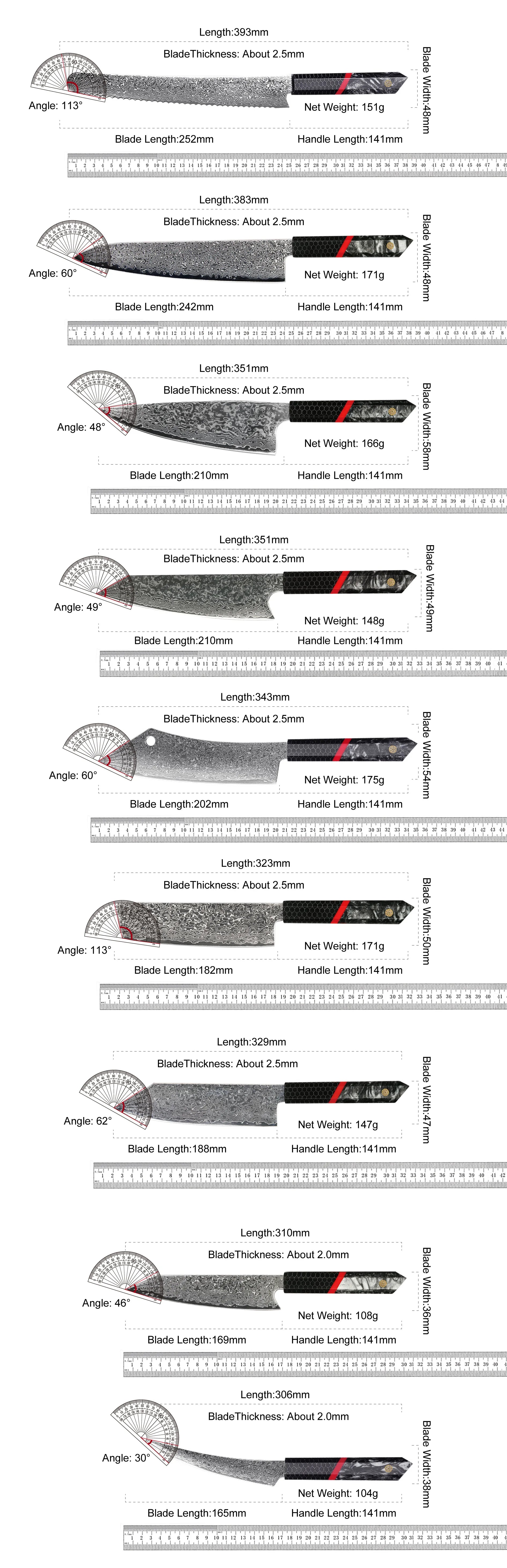 AMBER Kitchen Knife Set VG10  Damascus Steel Chef Knife Kitchen Accessories Professional Chef knives Cooking Tools