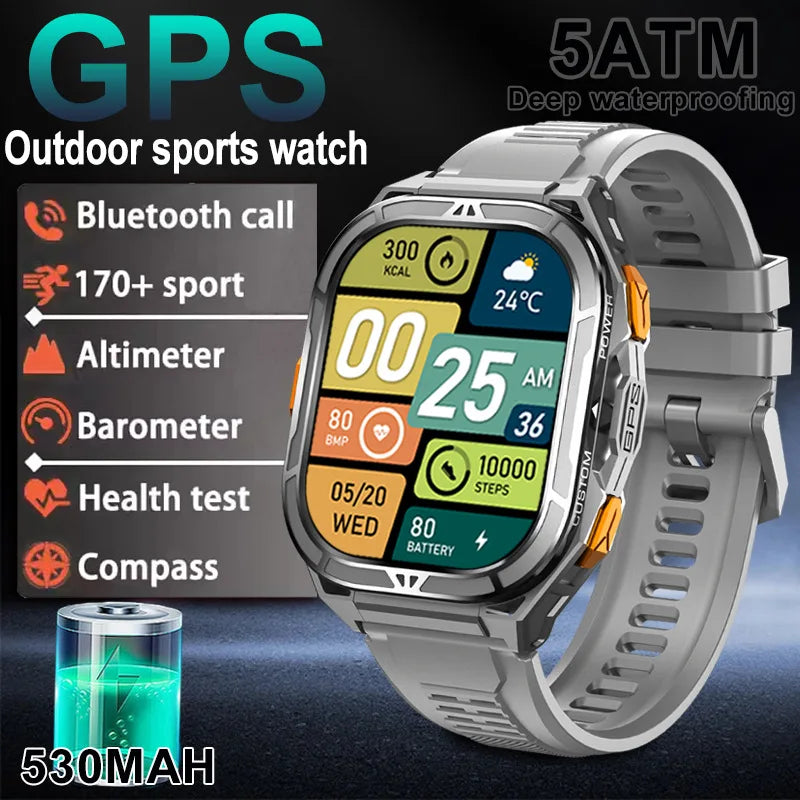 2025 New Dual Frequency GPS Smart Watch Men 1.96-inch HD AMOLED Screen Compass Bluetooth Call 5ATM Waterproof Sports Smart Watch