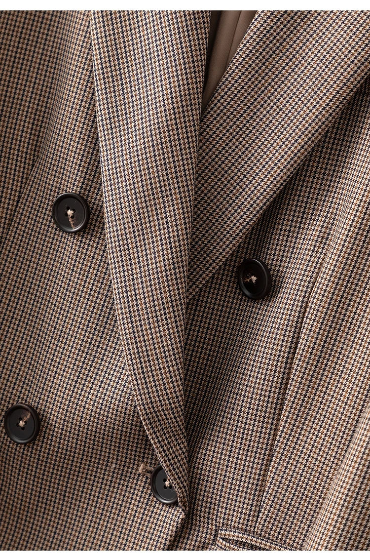 K1767L 50% Australian Clothes Wool Formal Blazers For Women Ladies Office Wear Business Suits Luxuy Houndstooth Clothing