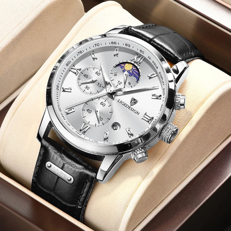 LIGE Luxe Moderne - Fashion Leather Waterproof Luminous Dress Watch