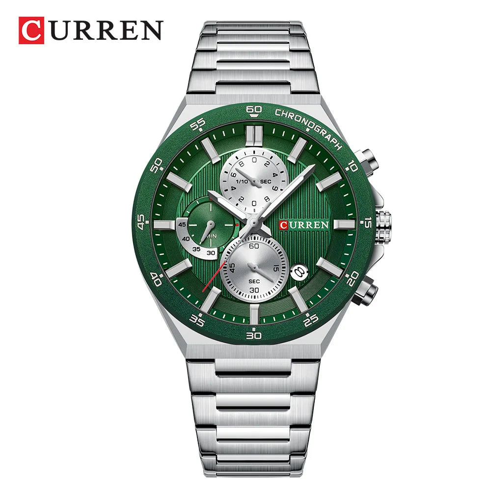CURREN 43mm Men's Chronograph Watch - Stainless Steel Luminous Sports Luxury Timepiece