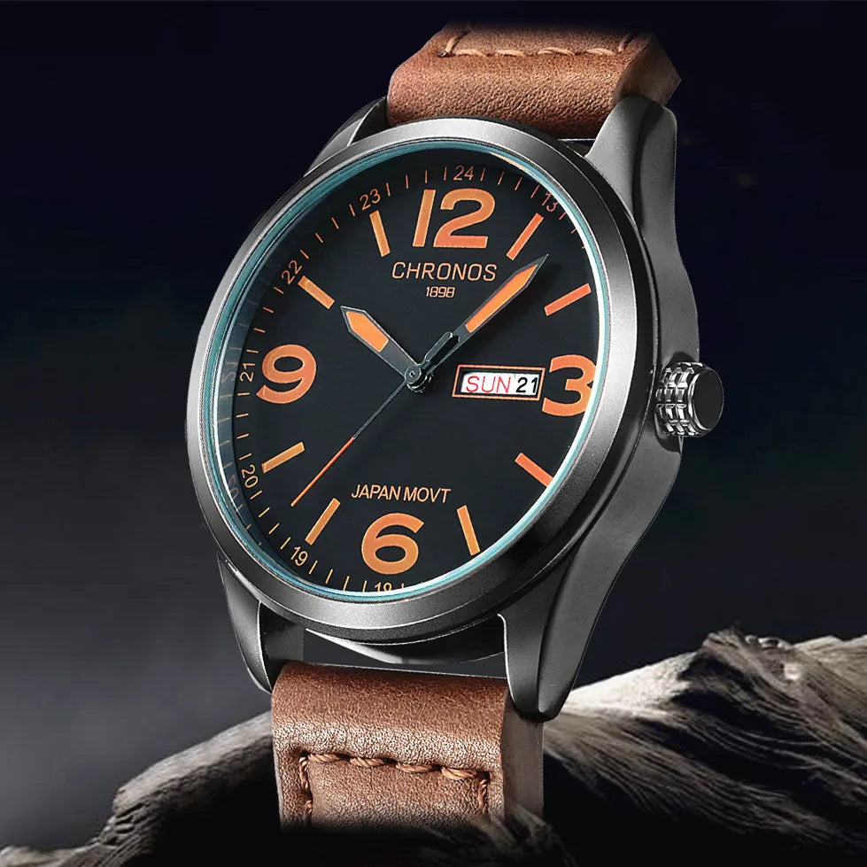 Men's Fashion Causal Calendar Wristwatch Top Brand Waterproof Classic Brown Black Leather Watch Numeral Clock Relogio Masculino