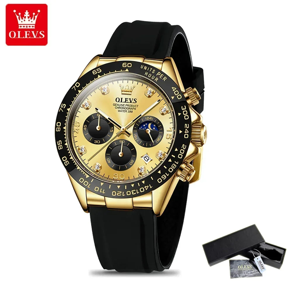OLEVS Luxury Men's Watches Moon Phase Chronograph Man Watch Original Quartz Wrist Watch Waterproof Luminous Watch for Men Clock