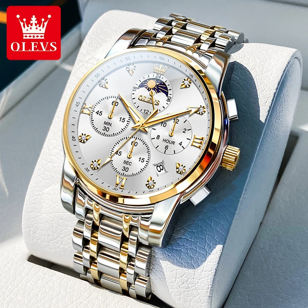 OLEVS Moon Phase Men's Watches Automatic Date Chronograph Waterproof Luminous Classic Original Quartz Watches Man 3655 Watch Men