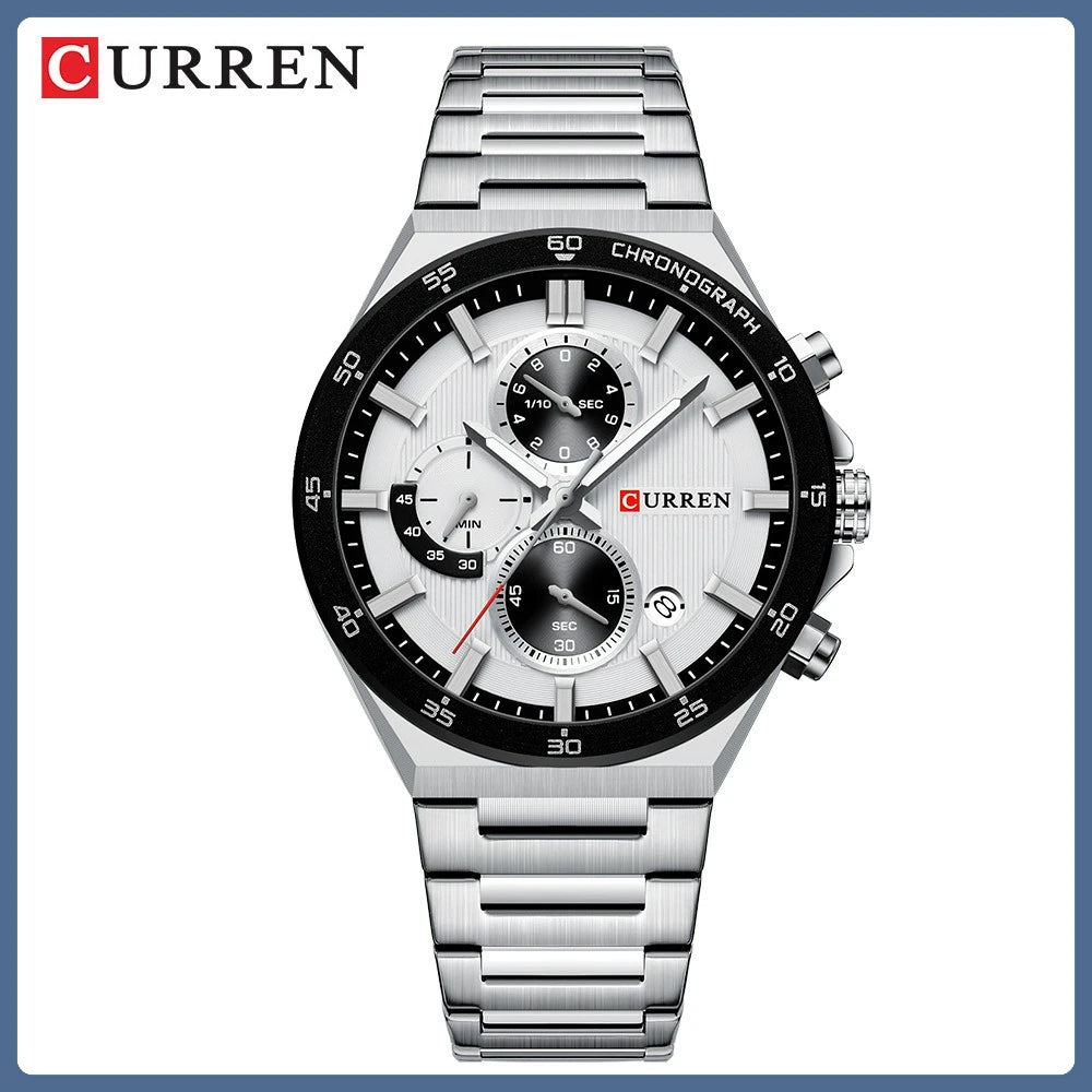 CURREN 43mm Men's Chronograph Watch - Stainless Steel Luminous Sports Luxury Timepiece