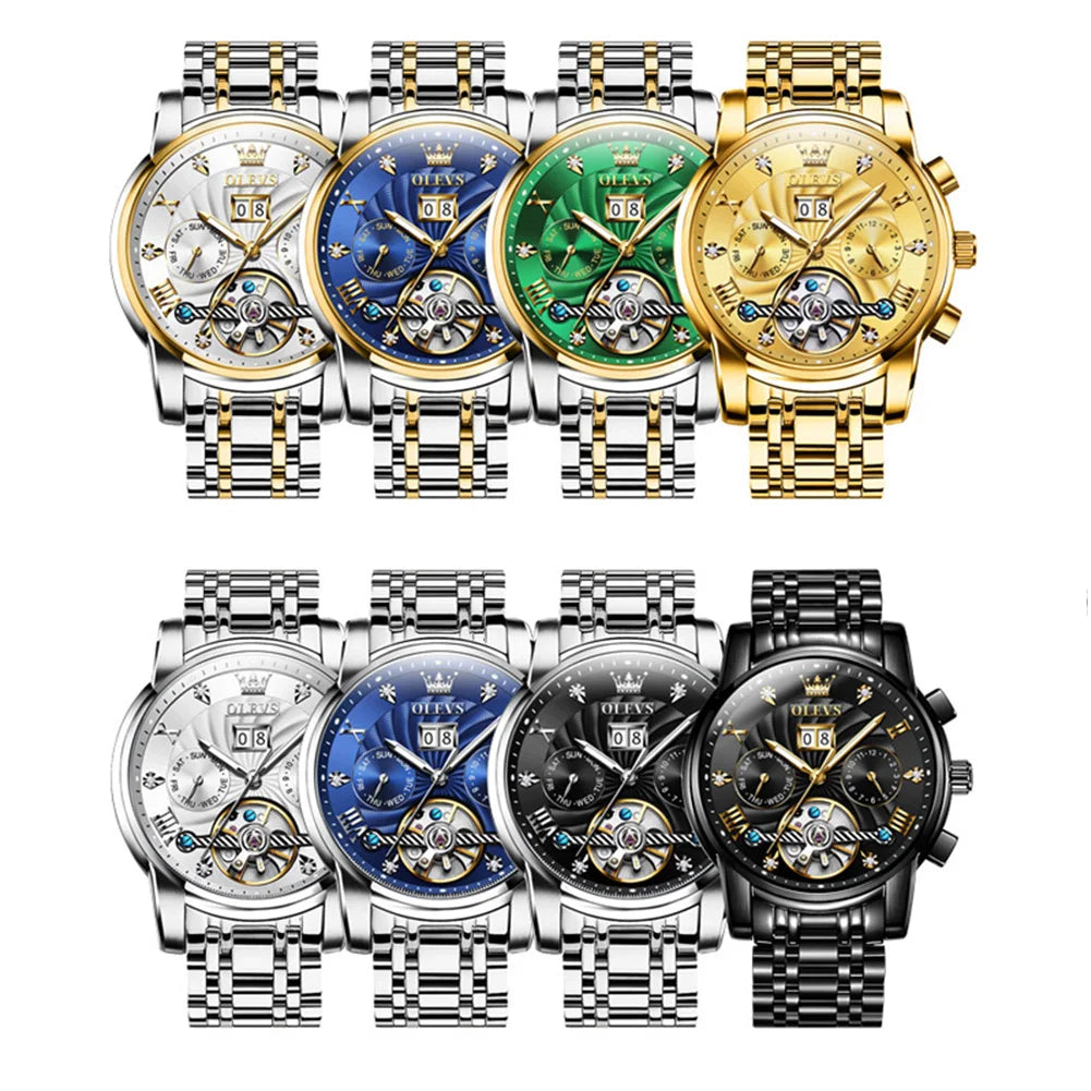OLEVS Original brand Skeleton Men Watch Luxury Automatic Mechanical watches for man Waterproof Skeleton Luminous reloj hombre
