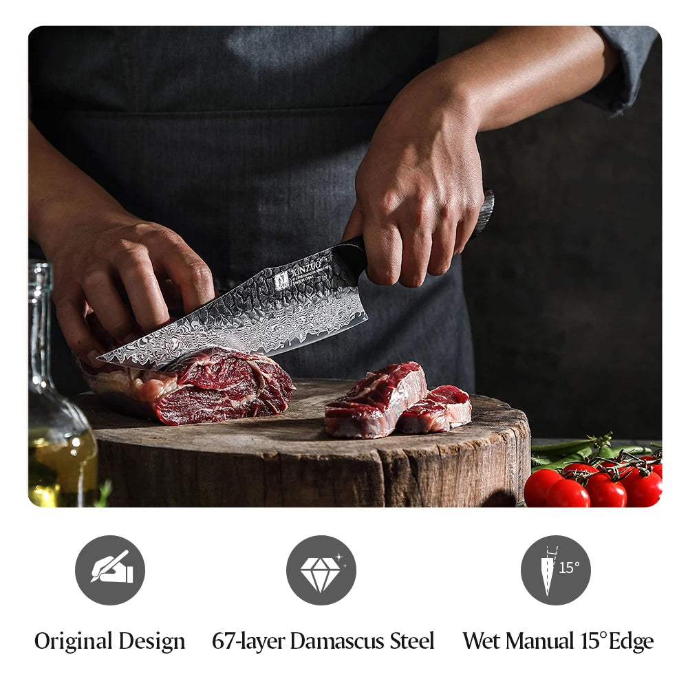 XINZUO 1-5PCS Damascus Steel Kitchen Knife 10Cr15CoMov Steel Core Chopping Vegetables And Fruits Household Kitchen Knife
