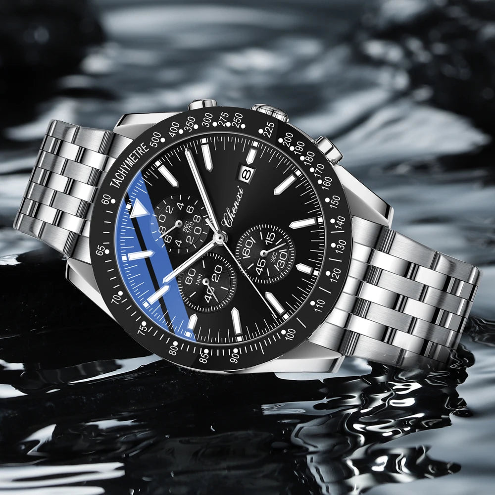 Luxury Sport Chronograph Watch - Waterproof Quartz Timepiece with Multi-Function Display