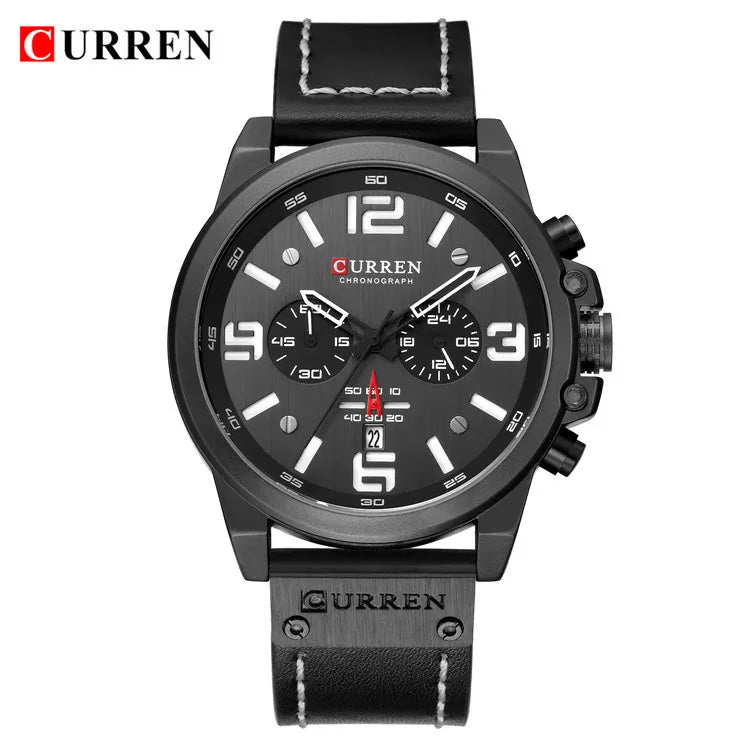 Curren 8314 Men's Chronograph Watch - Multi-Function Sports Leather Strap Timepiece