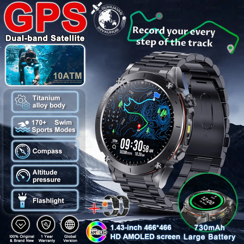 For HUAWEI GPS Smart Watch 10ATM Waterproof Built-in Dual-Band GNSS BT Call Compass  MIL-STD 810H Grade Military Smartwatch 2025