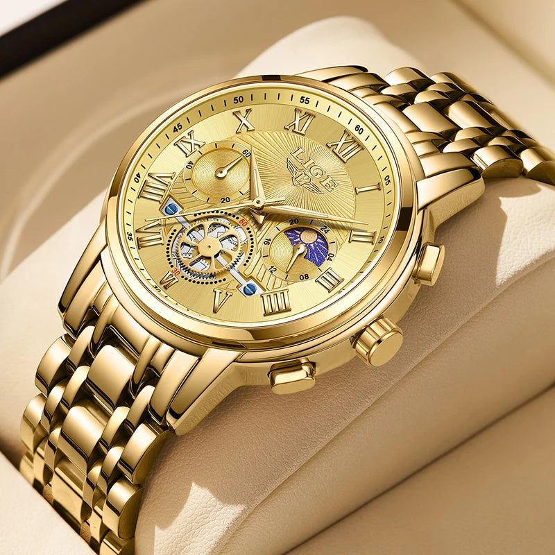 LIGE Creative Moon Phase Watch Women Fashion Elegant Waterproof Women's Quartz Wristwatches Luxury Sport Chronograph Reloj Mujer