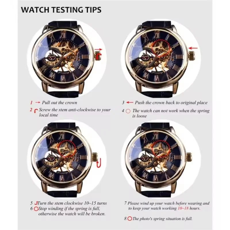 Manual Mechanical Watch - 3D Hollow Golden Dial