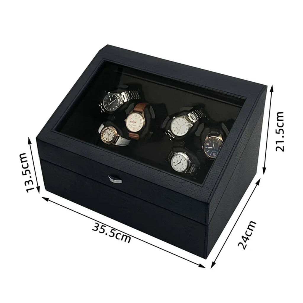 Automatic Watch Winder for 6 Watches with Quiet Motor Usb Led PU Leather Mechanical Watch Box Variable Speed for Watchmaker