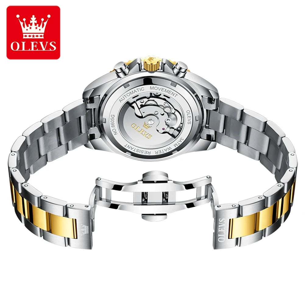 OLEVS 6605 Mens Watch Luxury Original Automatic Mechanical Watch Waterproof Luminous  PerpetualCalendar Day-Date Watch With Box