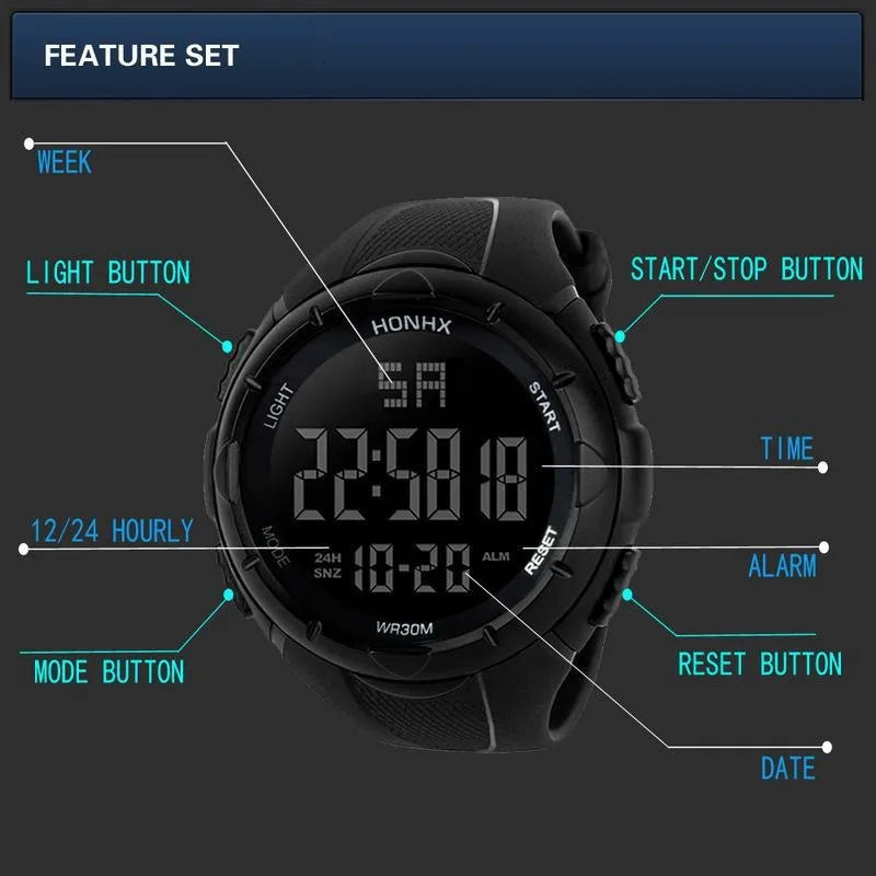 Sports Watch for Men Kid Student Teen Large dial Outdoor Sport Men Watch Multifunction digital Wristwatch Waterproof Alarm Clock