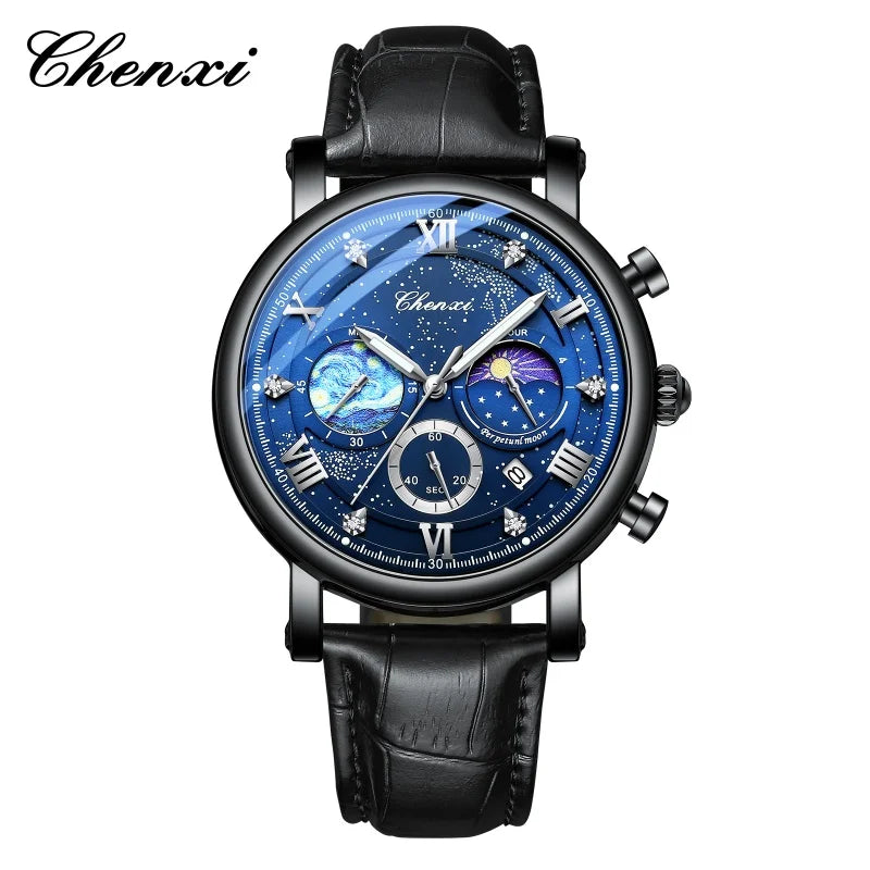 CHENXI 972 Men's Multi-Function Quartz Watch - Waterproof Chronograph with Moon Phase & Calendar