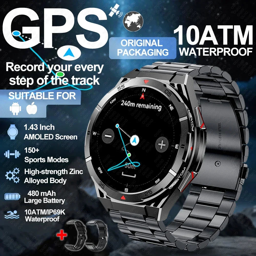2025 New GPS Dual-Band satellite SmartWatch Men 1.43'' AMOLED Screen Compass Heart Rate BT Call IP69 10ATM Waterproof SmartWatch
