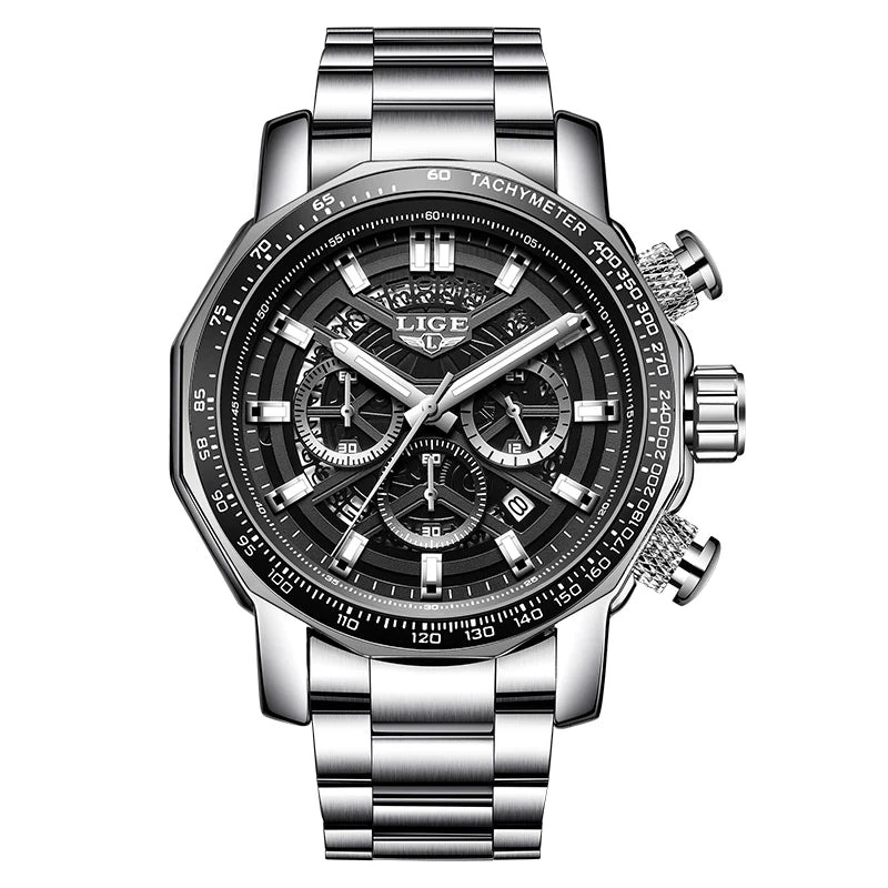 LIGE New Sport Chronograph Mens Watches Top Brand Luxury Full Steel Quartz Clock Waterproof Big Dial Watch Men Relogio Masculino