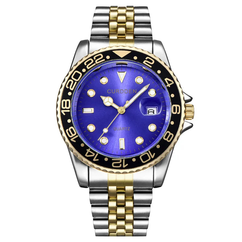 CURDDEN Men's Golden Steel Watch - Vintage Fashion Date Display Student Timepiece