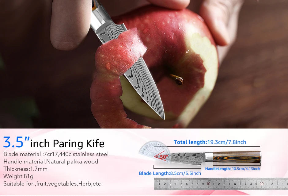 Kitchen Knife Chef Knives Japanese 7CR17 440C High Carbon Stainless Steel Imitation Damascus Sanding Laser Knife