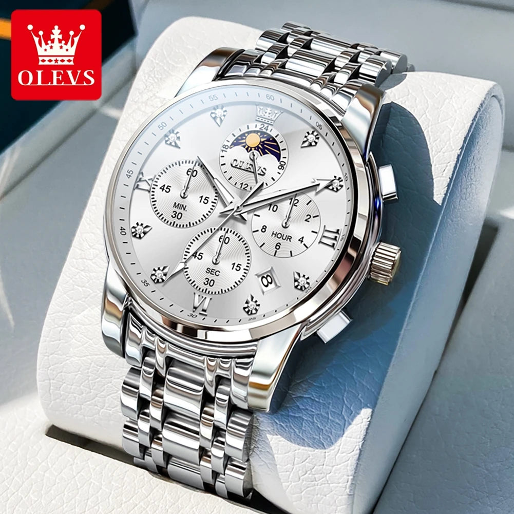 OLEVS Moon Phase Men's Watches Automatic Date Chronograph Waterproof Luminous Classic Original Quartz Watches Man 3655 Watch Men