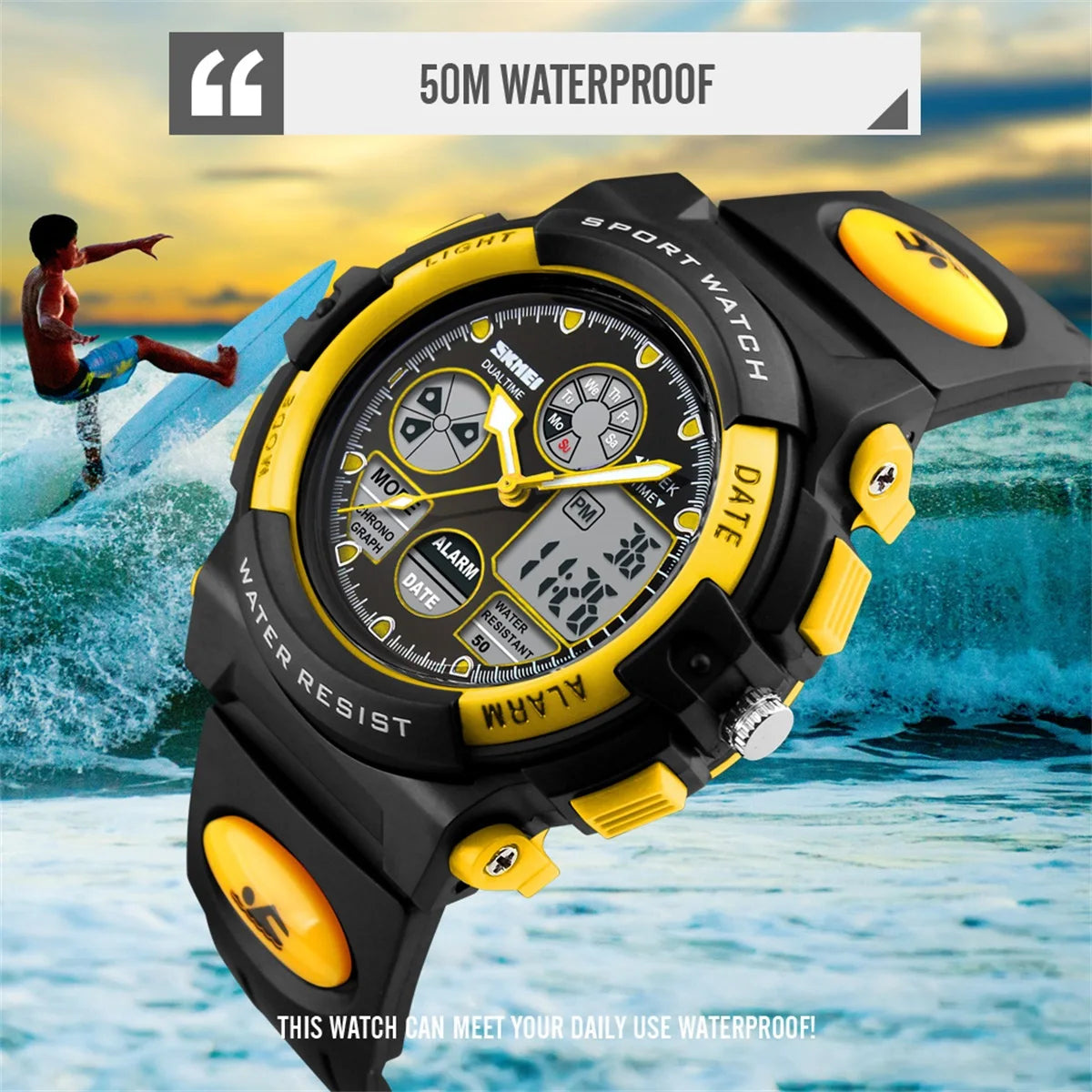 SKMEI Dual Time Display Sports Kids Watches Military Back Light 5Bar Waterproof Chrono Alarm Children Wristwatch For Boys Girls