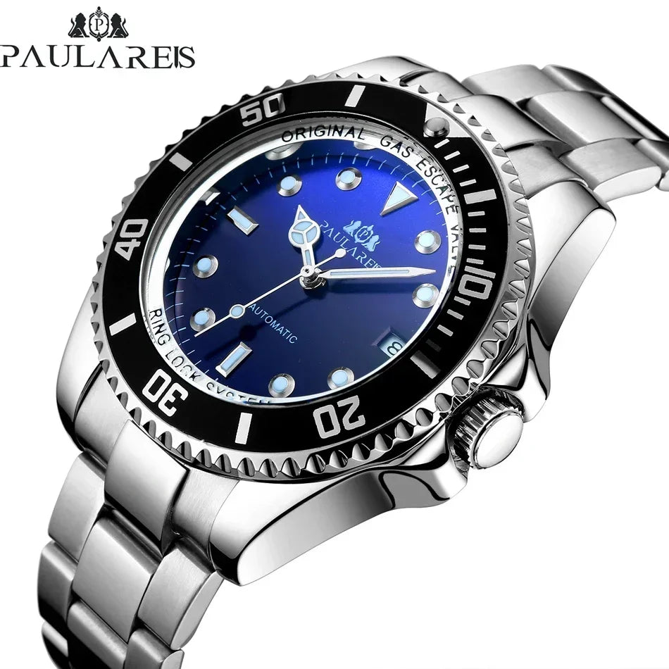 Automatic Watches for Men Mechanical Self Wind Movement Stainless Steel Gold Gradient Black Blue Date Reloj Hombre Baratos