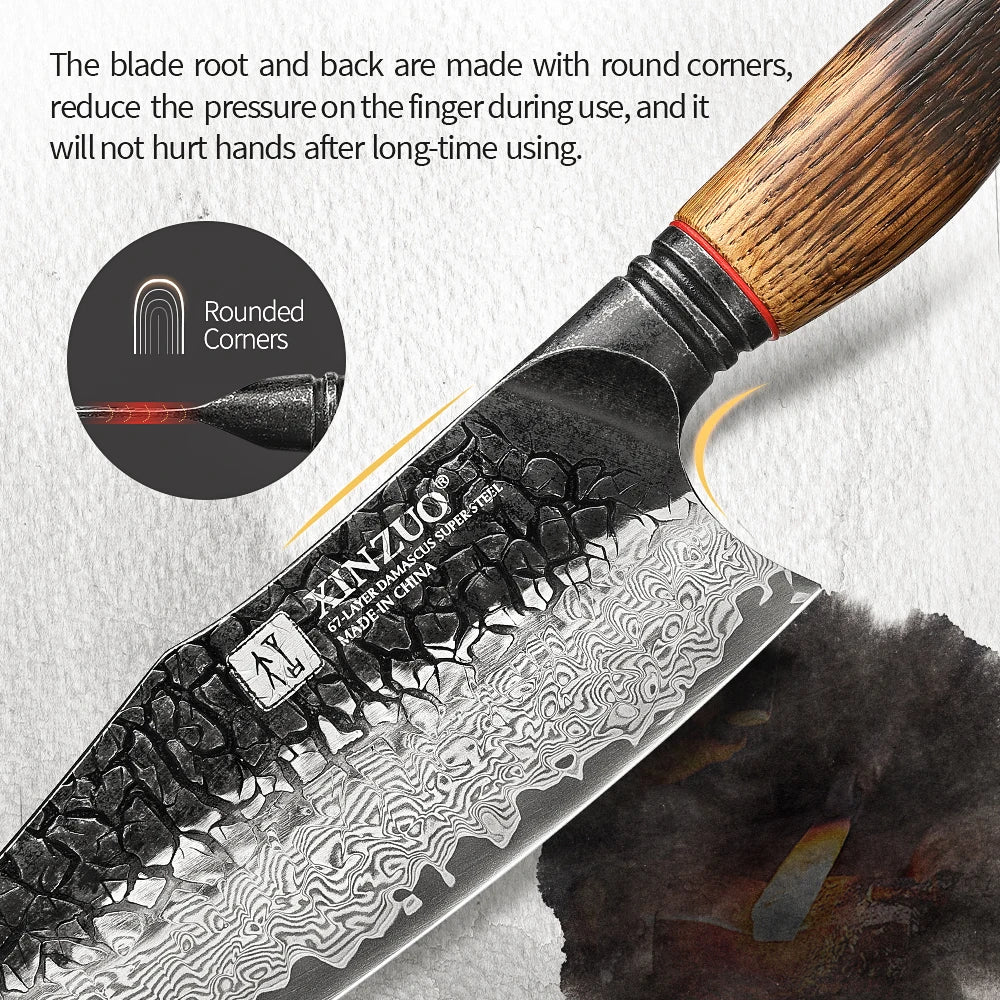 XINZUO 1-5PCS Damascus Steel Kitchen Knife 10Cr15CoMov Steel Core Chopping Vegetables And Fruits Household Kitchen Knife