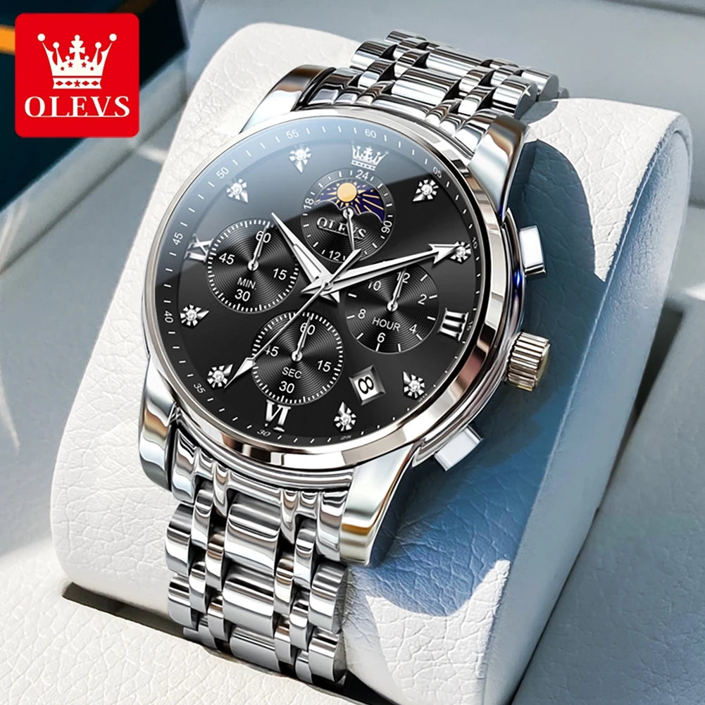 OLEVS Moon Phase Men's Watches Automatic Date Chronograph Waterproof Luminous Classic Original Quartz Watches Man 3655 Watch Men