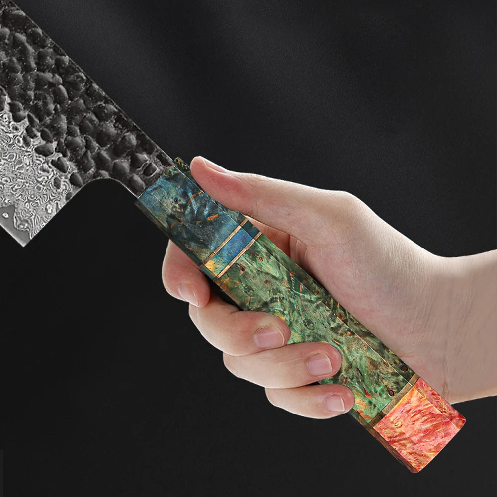 Japanese Kitchen Knife Set Handmade Forged Damascus Steel Santoku Custom 8 inch Chef Knife