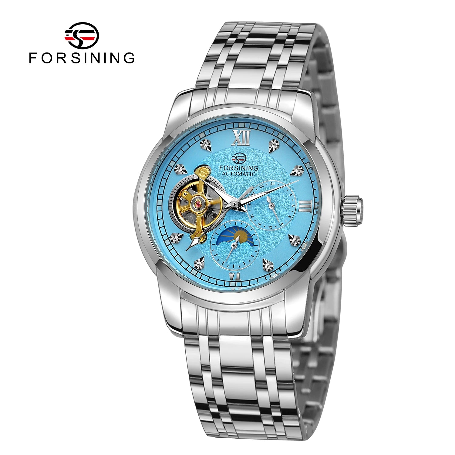 Luxury Tourbillon Automatic Watch - Diamond Dial Metal Strap