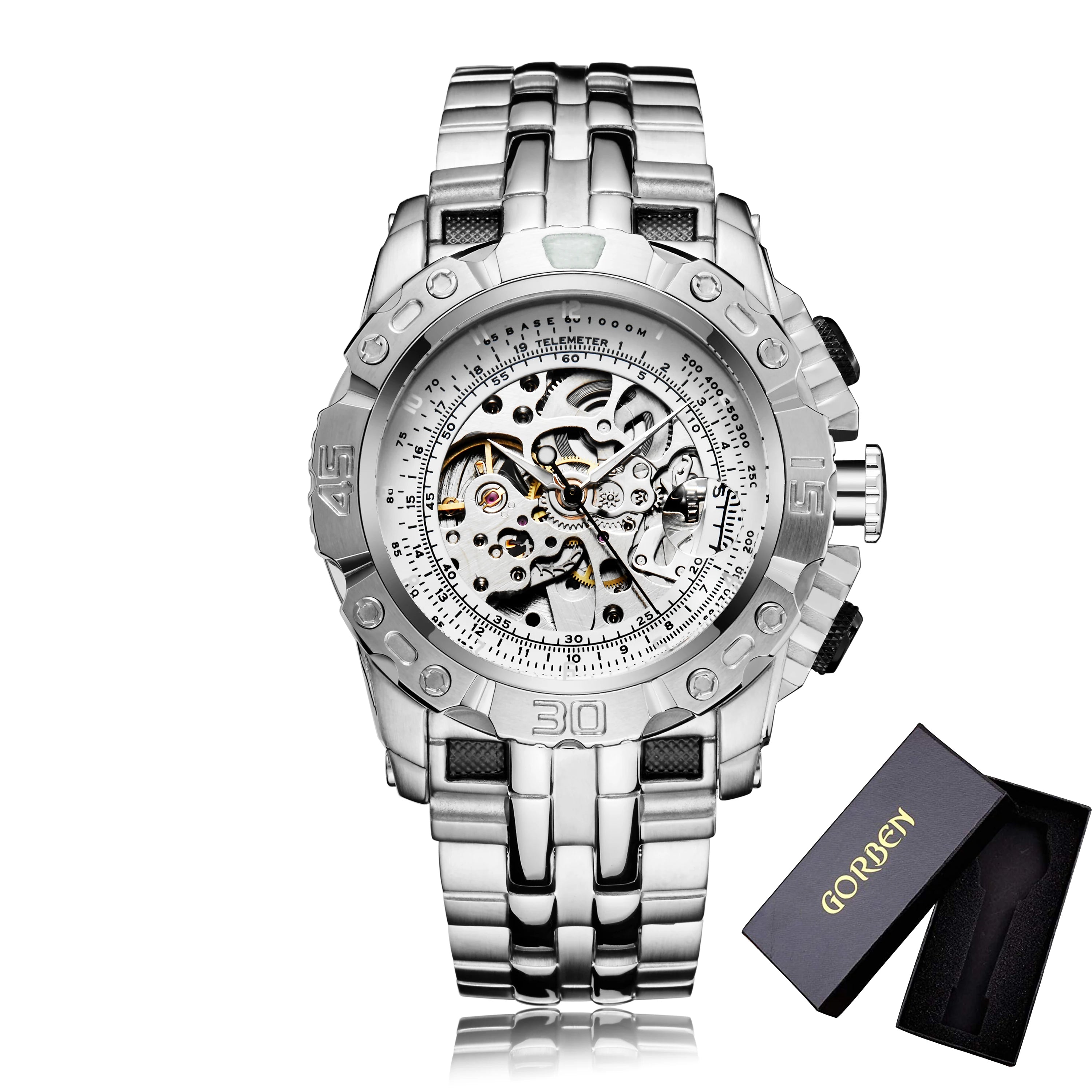 Skeleton Mechanical Watch Men's Top Brand Luxury Automatic Wristwatch Stainless Steel Band Sports Waterproof Male Reloj Gifts