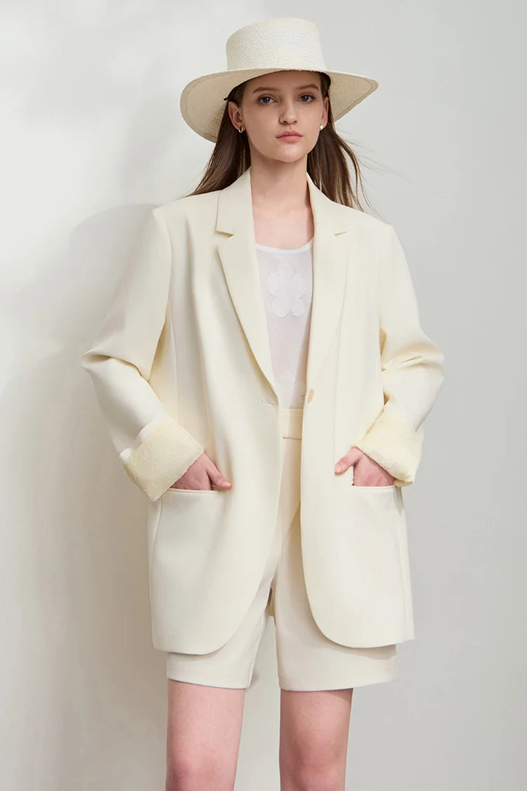 AMII Minimalist Women's Blazer Jacket Shorts 2025 Spring New Fashion Trun Down Collar Mid Length Jacket Basic Shorts 12541161