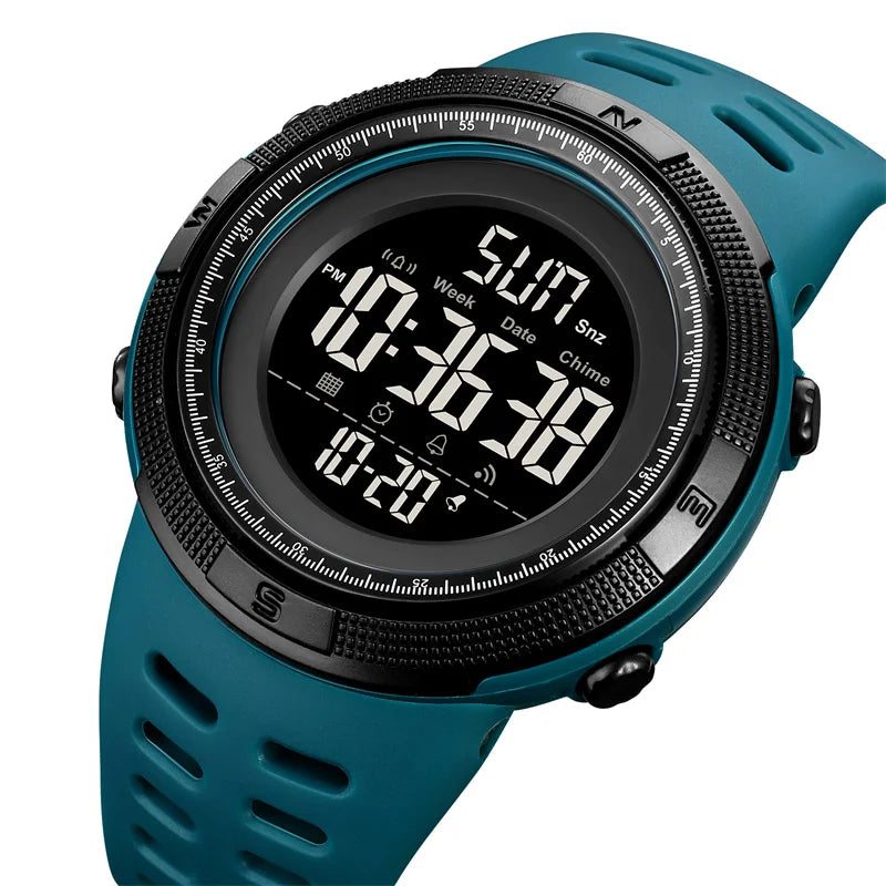 Skmei Dual Time Zone Mens Military Sports Watch 12/24 Hour Format Fashion TPU Band Big Size Dial Led Swimming Digital Wristwatch