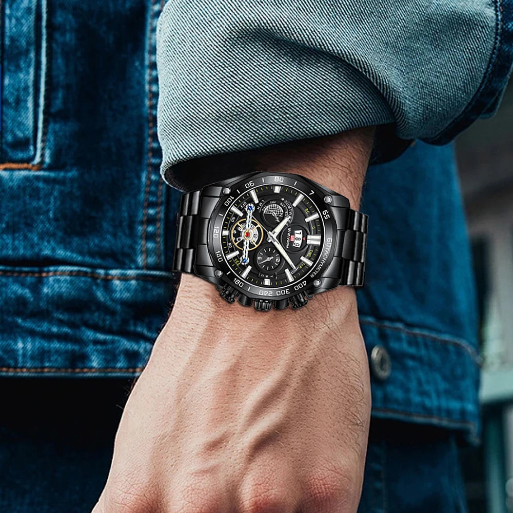 2023 New 12 O'clock Calendar Tourbillon Relogio Masculino Waterproof Sports Male Stainless Steel Strap Waterproof Watch for Men