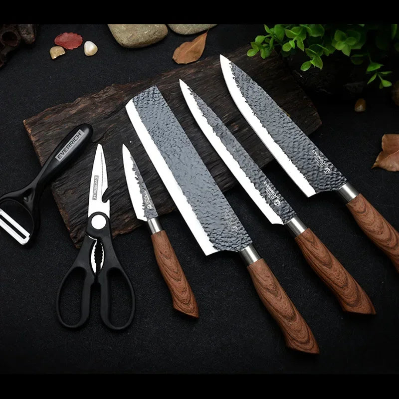 6 Pcs Sets Kitchen Knife Stainless Steel Kitchen Knife Sets Non Stick Blade Chef Sliciing Cleaver Paring Scissors Peeler Knives