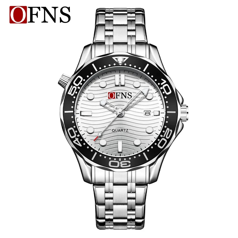 OFNS 7102 Fashion Trendy Men's Watch with Rotating bezel Sports Waterproof Night Light Calendar Men's Quartz Watch