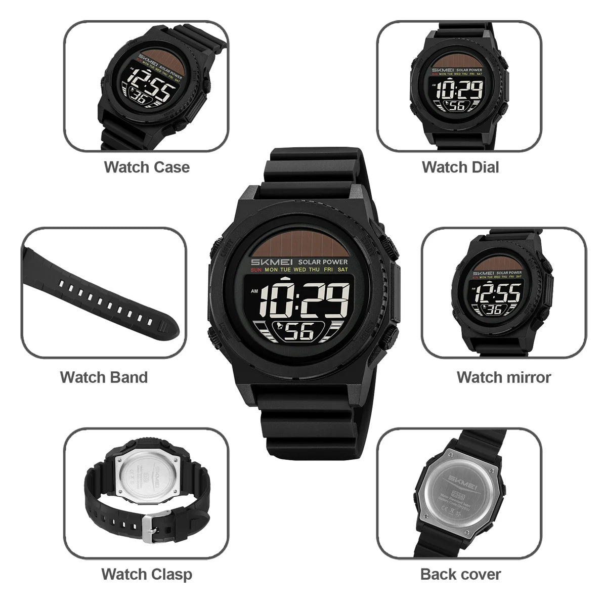 SKMEI Multifunctional Digital Watch Solar Energy Sports Electronics Watches For Men Fashion 5Bar Waterproof Chrono Wristwatches