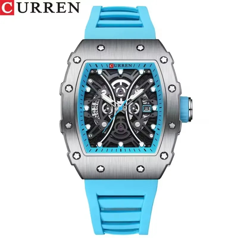 CURREN 8438 Men's Waterproof Sports Watch - Quartz Calendar Night Light Silicone Strap