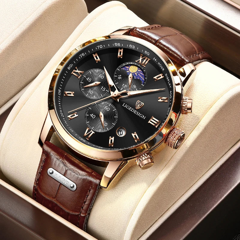 LIGE Luxe Moderne - Fashion Leather Waterproof Luminous Dress Watch