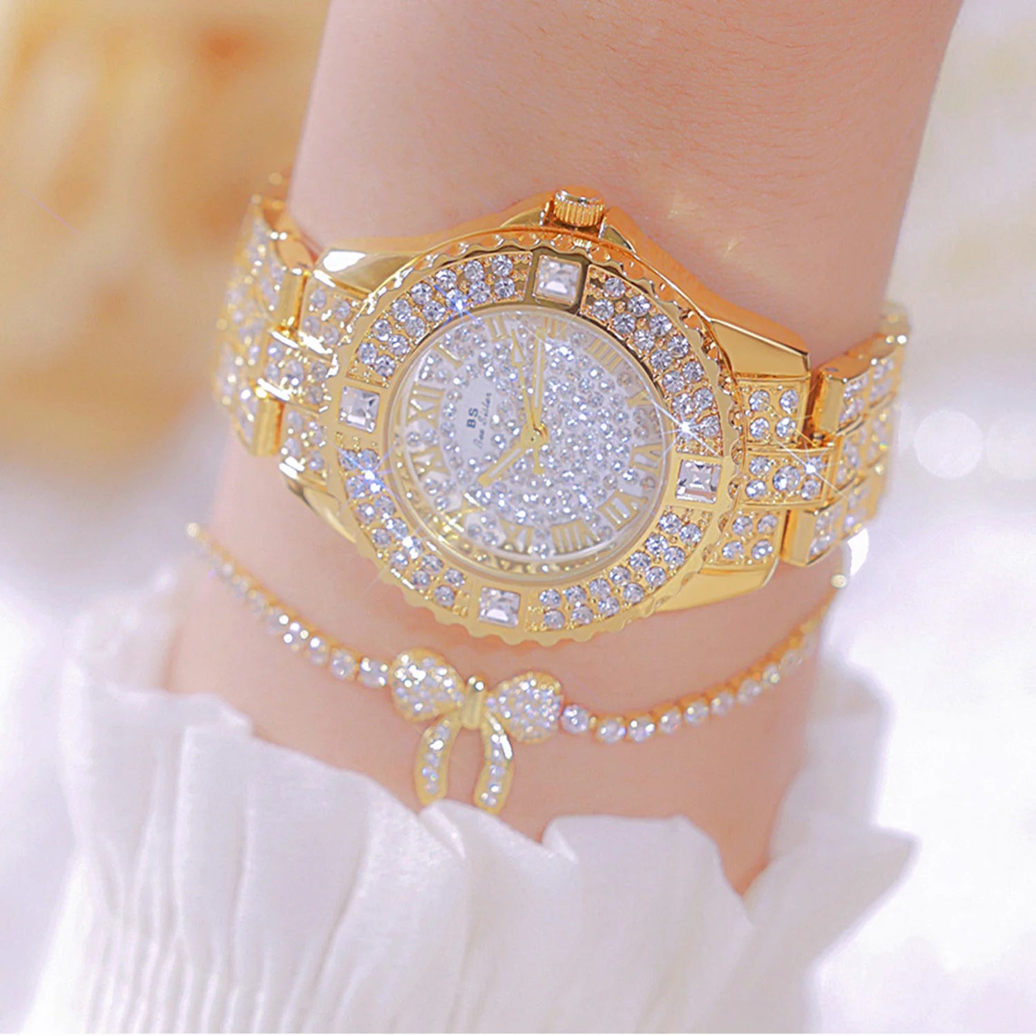 Luxury Diamond Watches For Women Fashion Dress Gold Women's Wristwatch Rhinestone Quartz Ladies Golden Stainless Steel Watch New