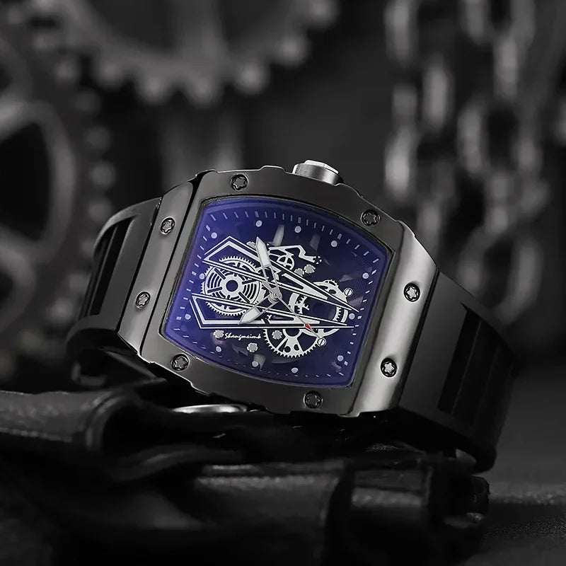 Custom-Made Numberless Men's Watch Fashionable Wine Barrel Style Sports Dial British Quartz Watch with Silicone Band China Made