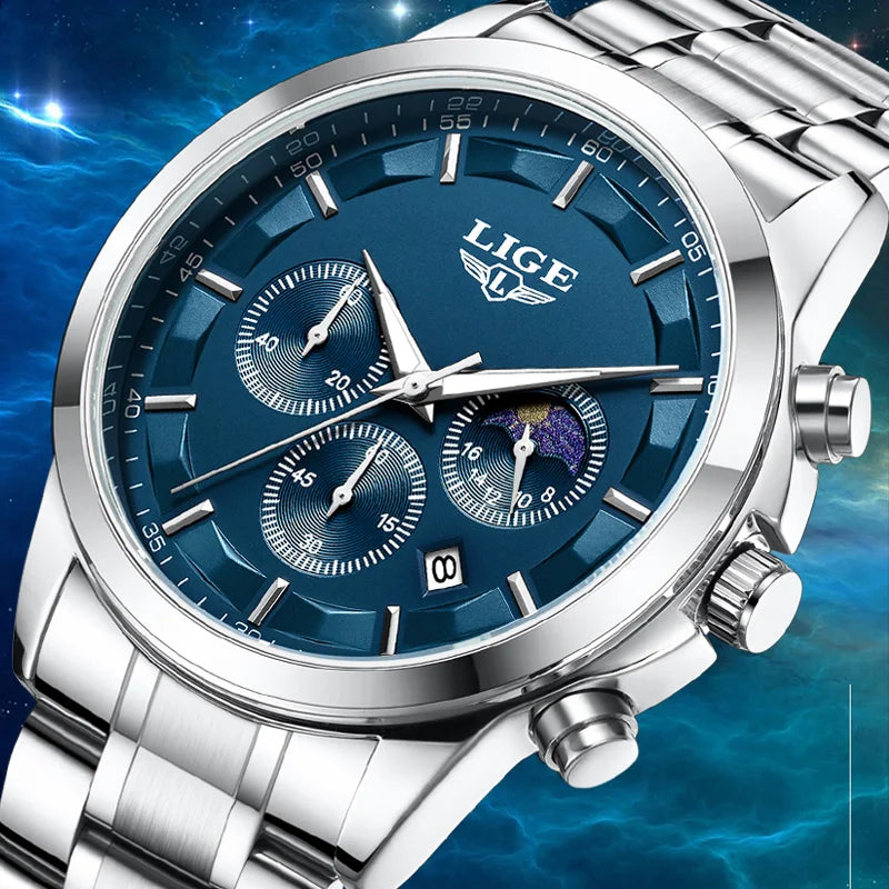 LIGE Gentleman's Elite - Luxury Chronograph Timepiece with Gift Presentation