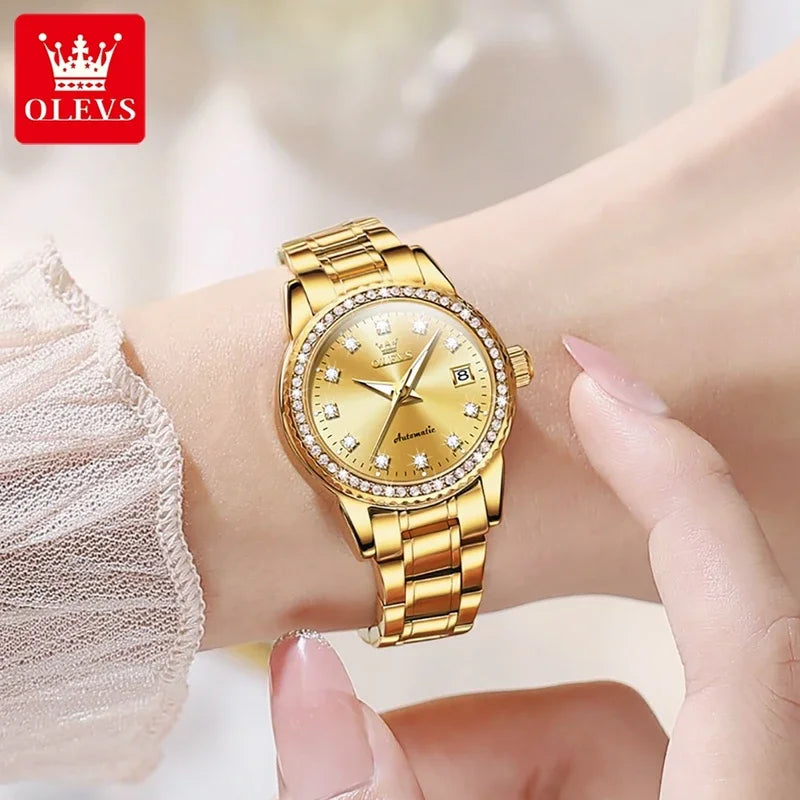 OLEVS-7003 Automatic Mechanical Watches Women Waterproof Luminous Calendar Women Wrist Watch Luxury Watch 2023