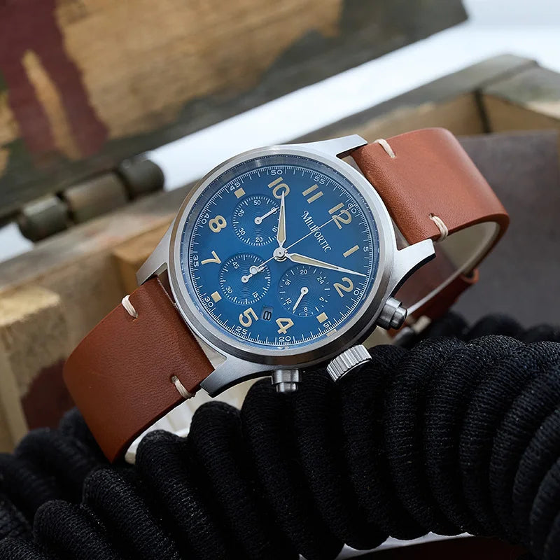 MF Solar Chronograph M069 39mm Military Style Calendar VS75 Stainless Steel Case Wristwatches