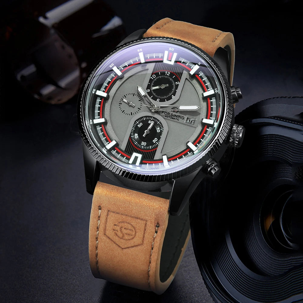 Forsining Men's Sports Mechanical Watch - Automatic Luminous Military Leather
