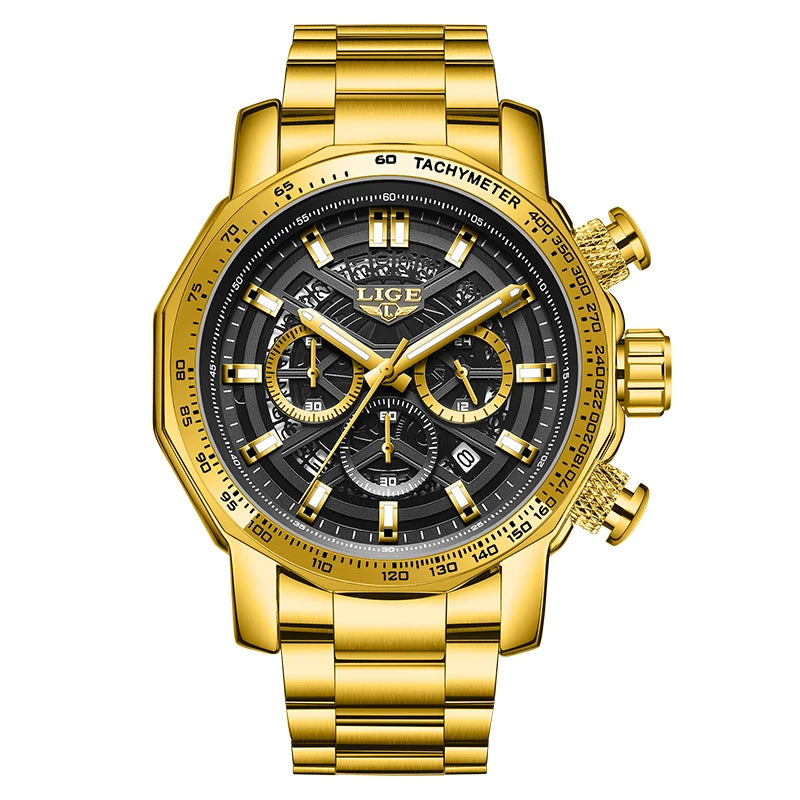 LIGE New Sport Chronograph Mens Watches Top Brand Luxury Full Steel Quartz Clock Waterproof Big Dial Watch Men Relogio Masculino