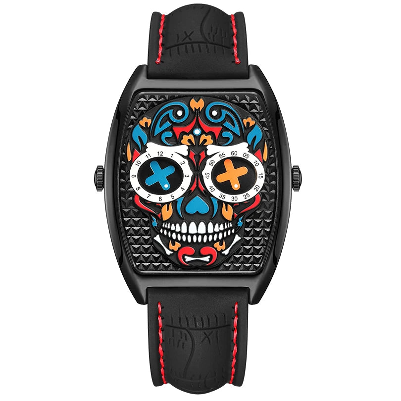 Skull Clock Quartz Wristwatch Men Watch Black Skeleton Watches High Quality Steampunk Reloj Hip Hop Man Hombre Relogio Masculino