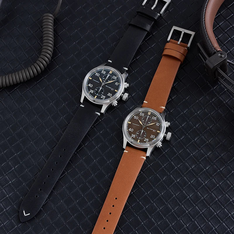 Baltany Solar Watch For Men S6070 10ATM Vintage Luminous Sapphire Crystal AR Coating Military Quartz Pilot Watches Chronograph