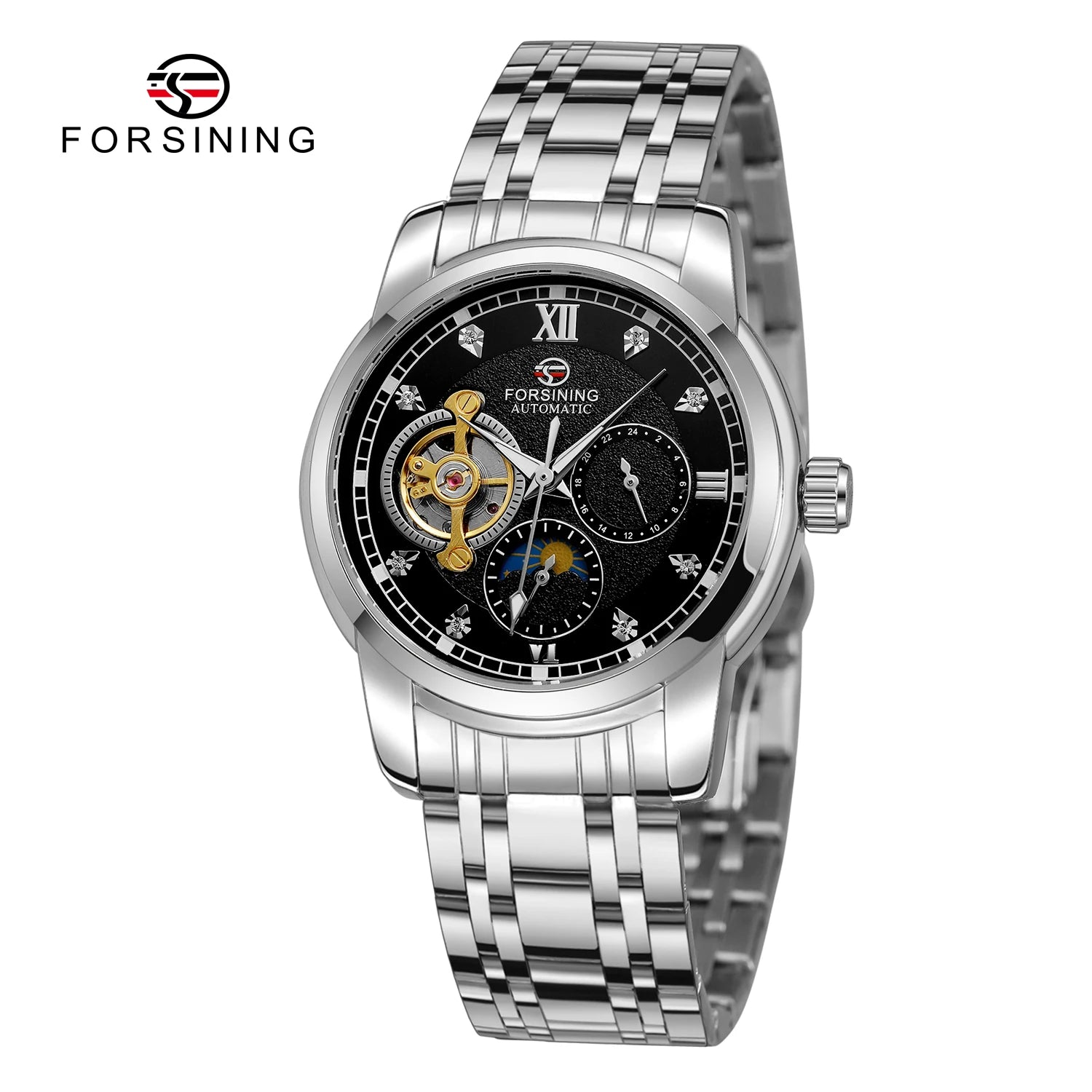 Luxury Tourbillon Automatic Watch - Diamond Dial Metal Strap